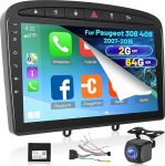 [2G + 64G] Android autoradio Peugeot 308 408 2007-2015 juhtmevaba Carplay ja Android Car, 9-tolline HD puuteekraaniga autoraadio GPS, WiFi, Bluetooth, EQ, FM RDS-ga