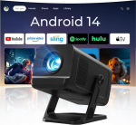 Miniprojektor Android 14 OS, 1080P projektor 270&deg; p&ouml;&ouml;ramine kaasaskantav projektor WiFi 6 & Bluetooth 5.4, miniprojektor mobiiltelefoni jaoks telefoni / TV-pulga / HDMI LYNCAST VisualCube 300 Must