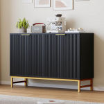 Luoxiao 120 cm Sideboard Buffet Cabinet with 4 Doors Wooden Chest of Drawers Modern Kitchen Cabinet with Metal Legs Cabinet for Living Room, Dining Room, Kitchen, Hallway, Office, Black