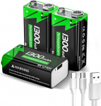 9 V laetav aku, 1300 mAh liitium-ioon plokkakud USB-C kiirlaadimiskaabliga, ideaalne suitsuandurite, tulekahjuandurite, h&auml;iresignaalide, mikrofonide, multimeetri jne. jaoks (3 tk).