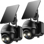 ZUMIMALL 2K p&auml;ikesepaneeliga v&auml;lisvalvekaamera, 2-st komplekt, 355&deg;/120&deg; PTZ kaamera v&auml;ljas, PIR liikumistuvastus, v&auml;rviline &ouml;&ouml;n&auml;gemine, 2.4GHz WiFi, 2-suunaline heli, IP66 (must)
