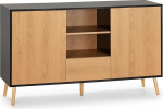 HOMN LIVING Apollo Sideboard with 2 Doors, 1 Drawer, Brushed Black and Wood, 136 cm (Width) 40 cm (Depth) 80 cm (Height)