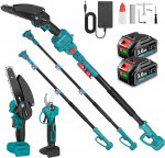 Yofidra 4-in-1 mini kettsae 6-tolline teleskoopvarras ja harjadeta 25 mm oksak&auml;&auml;rid, 180&deg; reguleeritava nurga all, akutrimmer koos 2 x 3.0Ah akude ja laadijaga, Max. Kaugus kuni 4,6 m