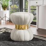 Furniture of America Magnus Sitzhocker 43,2 cm modern gepolstert mit Sanduhrform und goldenem Rand aus Edelstahl Kleiner Hocker f&uuml;r Schlafzimmer Wohnzimmer Eingangsbereich (Wei&szlig;)