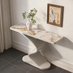Schmaler Moderner Konsolentisch, Kreativer Flurtisch Beistelltisch Mit Marmor-Tischplatte, Konsolentisch Sofatisch Mit Minimalistischem S-f&ouml;rmiges Metallgestell, F&uuml;r Wohnzimmer, Eingang, Diele