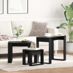 3er Nesting Beistelltisch Schwarz Eiche 61x28x47 cm Holzwerkstoff Modernes platzsparendes Side Table Set f&uuml;r Wohnzimmer Schlafzimmer Flur