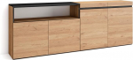 Skraut Home Sideboard, Highboard, kapp, riidekapp, 200 x 75 x 35 cm, 4 ust, elutuba, k&ouml;&ouml;k, kaasaegne stiil, tammepuust must