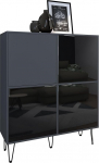 Vladon Havana V2 Highboard kapp 4 ukse ja 8 kinnise kambriga, kapp Made in Germany, antratsiitmatt/must k&otilde;rgl&auml;ikega (104 x 124 x 35 cm)