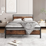 HOJINLINERO puidust voodiraam metallist voodiraam liistudega 120 x 200 cm, kaheinimesevoodi 120 x 200 cm, Vintage Brown + Black
