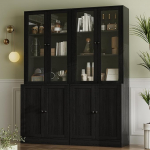 VOWNER 5-korruseline raamaturiiul klaasustega, 180 cm vitriinkapp, k&ouml;&ouml;gikapp, k&ouml;&ouml;gikapp, k&otilde;rge kapp, buffetkapp k&ouml;&ouml;ki, elutuppa, s&ouml;&ouml;gituppa, A (must, 2 tk)