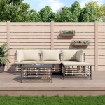 4-TLG. Garten-Lounge-Set mit Kissen Anthrazit Poly Rattan f&uuml;r Terrasse, Outdoor-Lounge-Set Poly Rattan als Gartenm&ouml;bel-Set Anthrazit