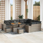 Garten Sofa Set 12 teilig modular schwarz mit Kissen und Stauraum aus Poly Rattan mit Polster