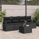 Gartensofa 5-teilig Schwarz Poly-Rattan Sofa Set f&uuml;r Terrasse mit Tisch aus Sicherheitsglas, 5-teiliges Sofaset mit 2 Ecken, 6 Mittel- und 2 Arm-Sofas