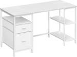 VASAGLE Arvutilaud, kontorilaud, 3 riiulit, 2 sahtlit, 140 x 60 x 76 cm, kontorisse, elutuppa, kaasaegne stiil, vaher valge- pilvivalge LWD104WF01
