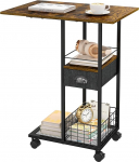 Rolling C-Shaped Side Table with Wheels and Oversized Wooden Top, Mobile Bed Stand with Drawer for Bed or Sofa, Metal Frame, Couch Companion for Living Room, Bedroom or Home