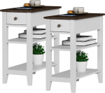ChooChoo Beistelltisch Wohnzimmer 2er Set, schmaler Beistelltisch mit Schublade und Ablage, 3-st&ouml;ckiger Sofa-Beistelltisch f&uuml;r kleinen Raum, Bauernhaus, Wei&szlig;