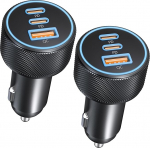 67 W 3-portiline USB C, USB-C ja USB-A autolaadija PD/QC auto kiirlaadija 12 V USB adapter iPhone 17e/17/Air/16/15/14/13/Pro Max/16e, iPad, Samsung S25/S24/S23, Pixel, 2 tk, pakendis