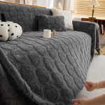 Rabbit Plush Fleece diivanikatte: 4-kohaline, paks diivanikatte, libisemisvastane, soe, tekstuurne, pehme, universaalne m&ouml;&ouml;bli kaitse, pestav, 4-kohalisele diivanipehmendusele (tumehall, 180 x 380 cm)