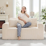 Hobestluk diivan 2-kohaline vahtpolster diivan loveseat v&auml;ikestesse ruumidesse Mugav diivan eemaldatava kattega karvane diivan koos padjadega elutuppa, magamistuppa, korterisse, kontorisse (valge, loveseat)