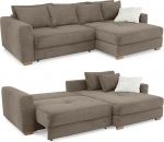 15155 Kauakestev nurgadiivan vedrustuspehmendusega W288/D186/H86 cm, voodikast, magamisfunktsioon 3 m&sup2; lamamispinnaga, voodipadi saab paigaldada vasakule v&otilde;i paremale, n&ouml;&ouml;rkattega, pruun taupepruun