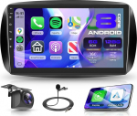 8 Core 6G+128G Android Autoradio f&uuml;r Smart 453 Fortwo 2014-2020 Wireless Carplay Android Auto GPS Navi WiFi 360&deg; Panorama, 9 Zoll puuteekraaniga raadio Bluetooth Mirror Link FM/RDS/DSP/SWC Tagfahrkamera