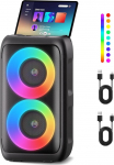 Partybox Bluetooth-pidulik k&otilde;lar koos 2 traadita mikrofoniga: 3-in-1 kaasaskantav muusikakast s&uuml;nnip&auml;evaks, koduseks peoks ja kingituseks, seisev k&otilde;lar televiisorile, nutitelefonile, tahvelarvutile, t&auml;iskasvanutele ja lastele.