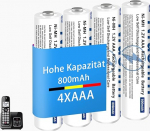 NiMH aku Micro AAA 800 mAh 1,2 V Gigaset telefonidele, kasutusvalmis laetavad akud AAA Panosonic juhtmeta telefonidele, madal enesepurunemine, kiirlaadimine - 4 tk.