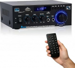 AK45 HiFi Bluetooth Verst&auml;rker Mini Stereo Audio Receiver 2.0 Kanal Endverst&auml;rker Soundverst&auml;rker mit UKW-Radio, SD-/USB-Karteneingang, Karaoke Mikrofon, Bass- & H&ouml;henregler, f&uuml;r Zuhause, Auto, Party