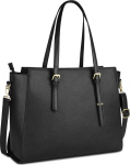NEWHEY Handbag Ladies Large Black Laptop Bag 15.6 Inch Elegant Leather Shoulder Bag for Office Work School