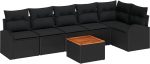7-teiliges Garten Sofa Set mit Kissen Schwarz Poly Rattan Akazie Gartenlounge Model3347590