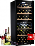 Klarstein Wine Refrigerator, Drinks Fridge Slim, 2 Zone Fridge with Glass Door, Freestanding Drinks Refrigerators, Small Wine Refrigerator with UV Protection, 5-18&deg;C, 102 Bottles