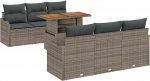 Rantry 7-teiliges Garten Sofa Set mit Kissen Grau Poly Rattan Akazie, 2-Sitzer Garten Sofa mit Kissen Grau Poly Rattan Gartenlounge Model3349404