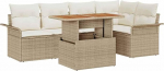 Rantry 6-teiliges Garten-Sofa-Set mit Kissen Beiger Poly-Rattan, 2-Sitzer Garten-Sofa mit Stauraum & Kissen Beiger Poly-Rattan Gartenlounge Model3358073