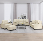 Cremefarbenes Kunstleder-Sofa Set mit 2+3 Sitzen & Fu&szlig;hocker - Komfortabel & Robust Model3201354