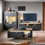 Lomadox Living Room Set 3 Pieces in Matte Black with Gold-Coloured Accents Including Lighting