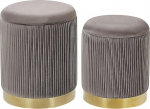 Miramar Round Pouf Set of 2 Velvet Grey Ottoman Seat Pouf Groove Look
