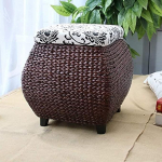 CJGKDJS Square Pouffe Stool, Rattan Storage Foot Stool with Lid, 4 Legs, Solid Wood Footrest for Balcony, Bedroom, Entrance Hall, H 15.74 inches, Brown