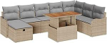 9-teiliges Garten-Sofa-Set mit Kissen Beige Poly Rattan, 2-Sitzer Garten-Sofa mit Kissen Beige Poly Rattan Gartenlounge Model3359955