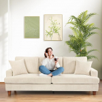 Domusensus 3-kohaline diivan Big, 221 cm n&ouml;&ouml;riga diivan elutuppa t&ouml;&ouml;riistavaba kokkupanek, magamistoa diivanid 53 cm ekstra s&uuml;gavad istmed, mugav diivan 2 padjaga, kaasaegne diivan kontorisse, suur diivan diivan, beež v&auml;rviga