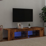 Myheimly TV kapp LED valgustitega, Lowboard, TV kapp, TV laud, Sideboard, HiFi kapp, TV m&ouml;&ouml;bli lauaplaat, 135 x 39 x 30 cm, Taaskasutatud puit.
