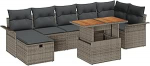 Rantry 8-teiliges Garten-Sofa-Set mit Kissen Grau Poly Rattan Gartenlounge Model3359919