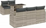 Rantry 6-teiliges Garten Sofa Set mit Kissen Hellgrau Poly Rattan Gartenlounge Model3348918