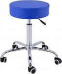 QUIRUMED 5 Wheel Steel Stool with Chrome Frame, Blue Colour, Faux Leather Upholstery, High Density Padding, Lightweight, Height Adjustable, Up to 150kg