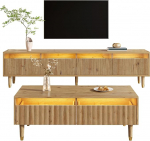 Merax LED m&ouml;&ouml;blikomplekt elutoa TV-kapp 178 x 35 x 45 cm, 4 uksega, kohvilaud 110 x 50 x 40 cm, 2 sahtlit, akr&uuml;&uuml;lfront, LED-valgustus koos puldiga, palju hoiuruumi