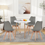 H.J WeDoo &uuml;mmargune s&ouml;&ouml;gilaud 4 tooliga, s&ouml;&ouml;gikomplekt, 90 cm k&ouml;&ouml;gilaud ja 4 s&ouml;&ouml;gitooli komplekt, s&ouml;&ouml;gitoar&uuml;hm, istumiskomplekt k&ouml;&ouml;ki, elutuppa (valge laud + 4 halli tooli)