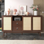 Gelukueub 3 l&uuml;kanduksega k&uuml;ljepaneel ehtsast rotangist ja 2 sahtlit, 155 x 38 x 80 cm, hingav, stabiilne ja mitmek&uuml;lgne (tumedast puidust)