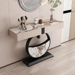 Moderner, schmaler Konsolentisch mit Schubladen - Sofatisch mit Dicker Steinplatte f&uuml;r den Eingangsbereich, platzsparender Akzenttisch f&uuml;r Wohnzimmer, Flur und Foyer (Beige B, 100 cm)
