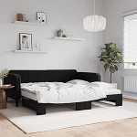 LAPOOH Tagesbett Ausziehbar mit Matratzen Schwarz 100x200 cm Samt, Schlafsofa, Daybed, Daybed, Bettsofa, Sofa Bed, Sofabett, Schlafcouch, Jugendbett, Bettgestell, Bettcouch - 3197098