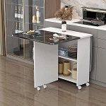Faltbarer Esstisch mit Rollen und Stauraum - kompaktes Design, 2 offene Ablagen, perfekt f&uuml;r kleine R&auml;ume, 119,9 x 59,9 x 74,9 cm - vielseitige und stilvolle L&ouml;sung
