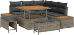 8-teiliges Garten-Sofa-Set mit Kissen Grau Poly-Rattan Akazie Gartenlounge Model3364858